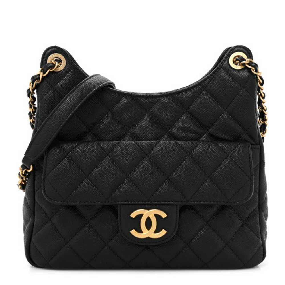 CHANEL Caviar Quilted Wavy CC Hobo Black - image 1