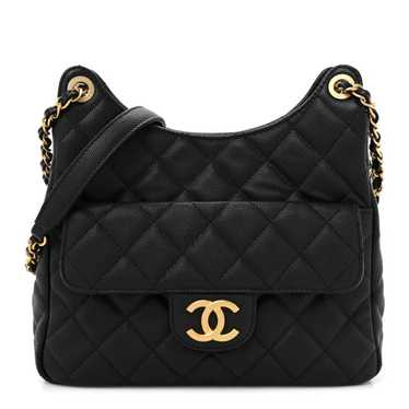 CHANEL Caviar Quilted Wavy CC Hobo Black - image 1