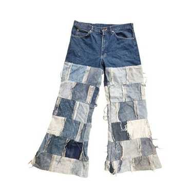 Vtg 80's Patchwork Lee Jeans FLARE unisex 34x30.5… - image 1