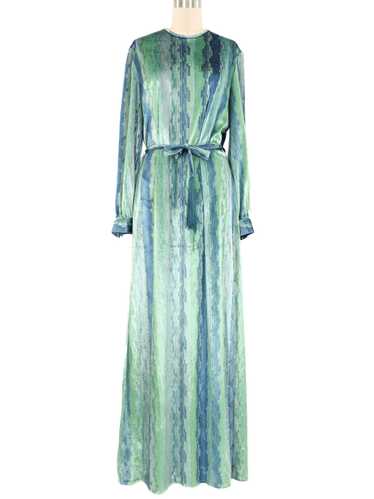 1970s Printed Velvet Maxi Dress