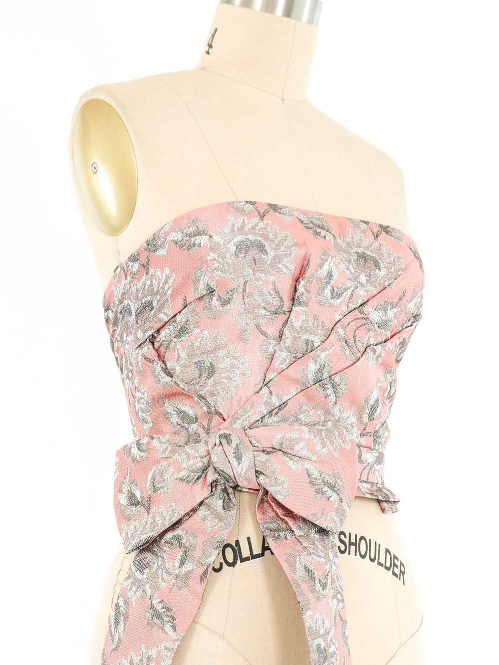 2018 Prada Metallic Pink Brocade Bow Bustier - image 2