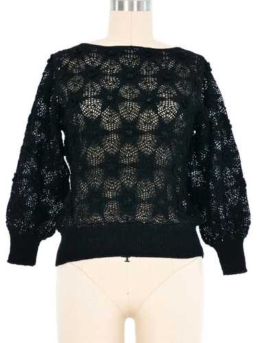 Black Crochet Rosette Top