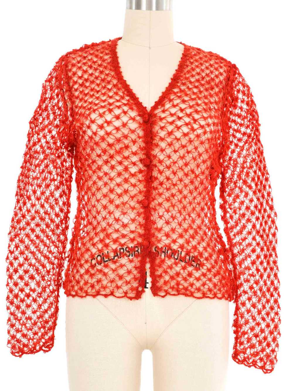 Burnt Orange Mohair Open Knit Cardigan - image 1