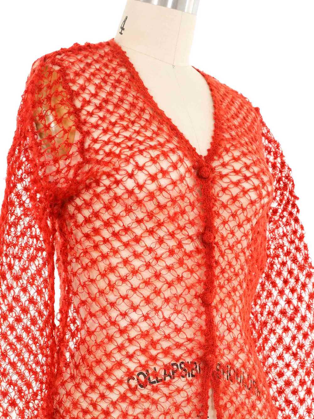 Burnt Orange Mohair Open Knit Cardigan - image 3