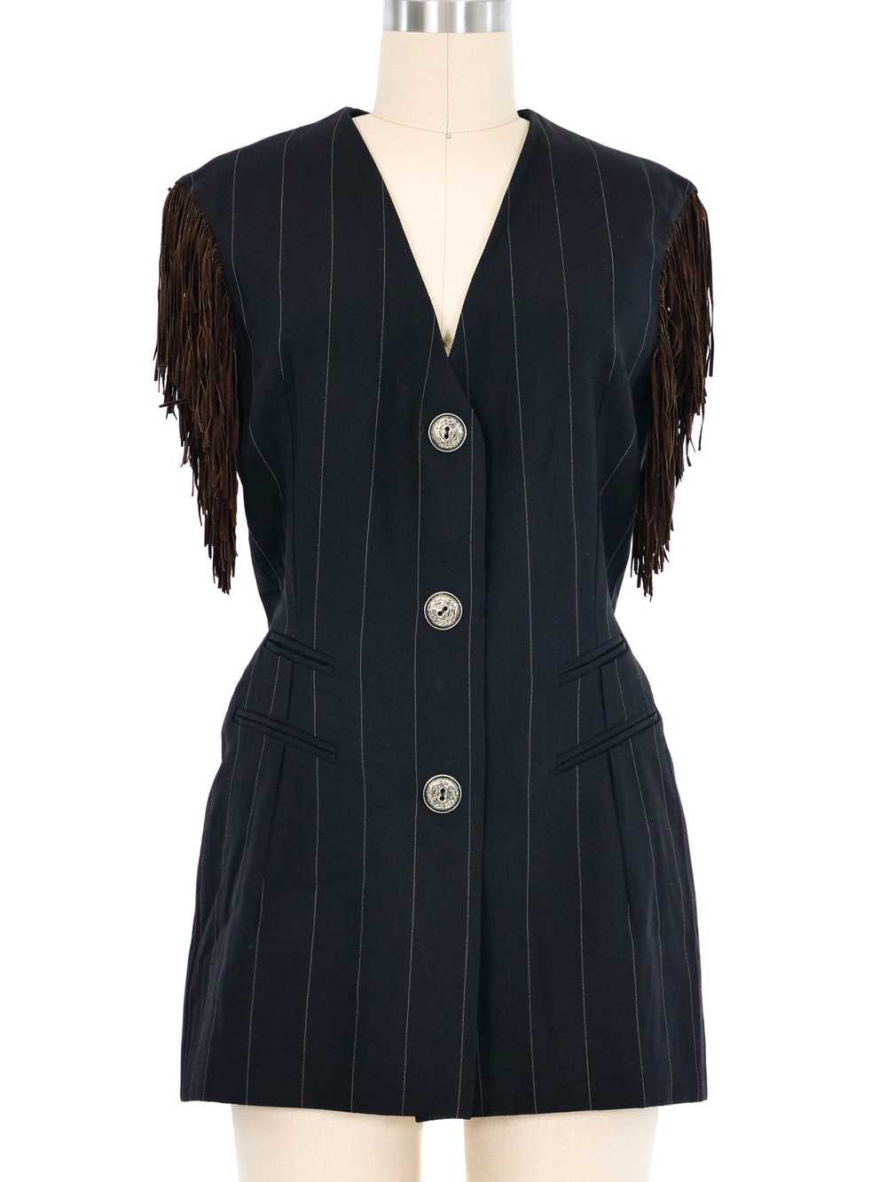 Ozbek Fringed Pinstripe Vest - image 3