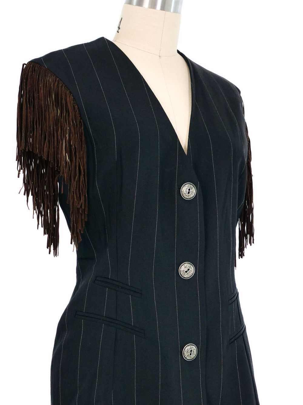 Ozbek Fringed Pinstripe Vest - image 4