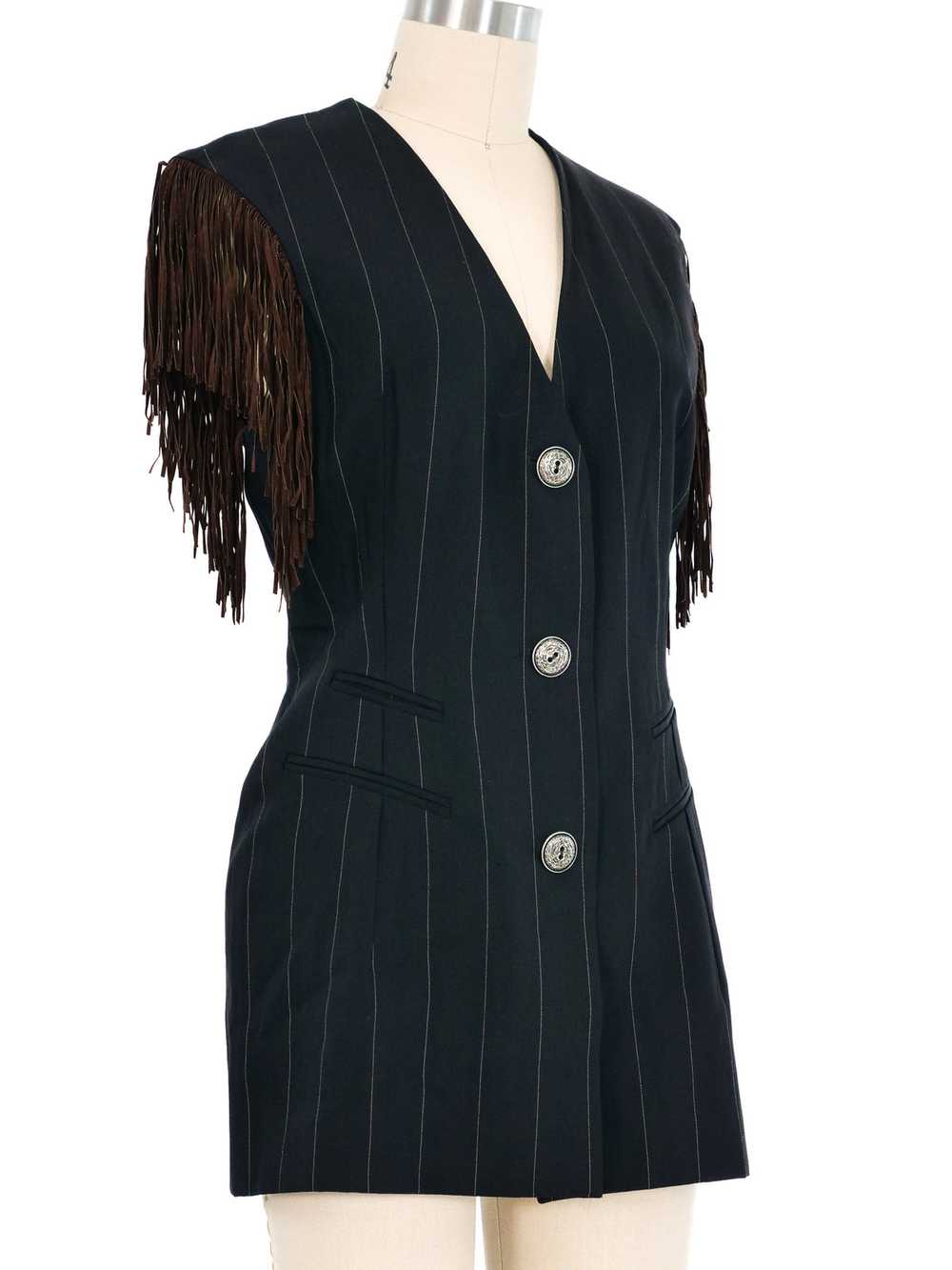 Ozbek Fringed Pinstripe Vest - image 5