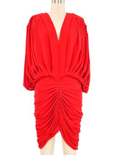 Norma Kamali Red Ruched Draped Dress