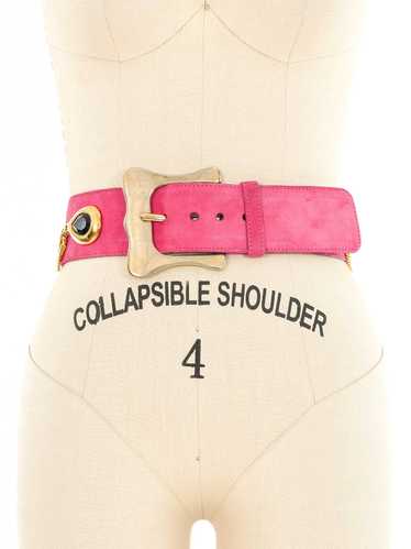 Escada Pink Suede Chain Accent Belt