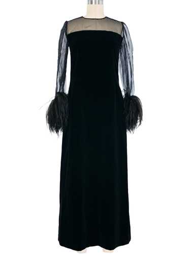 Givenchy Velvet Ostrich Feather Trimmed Gown