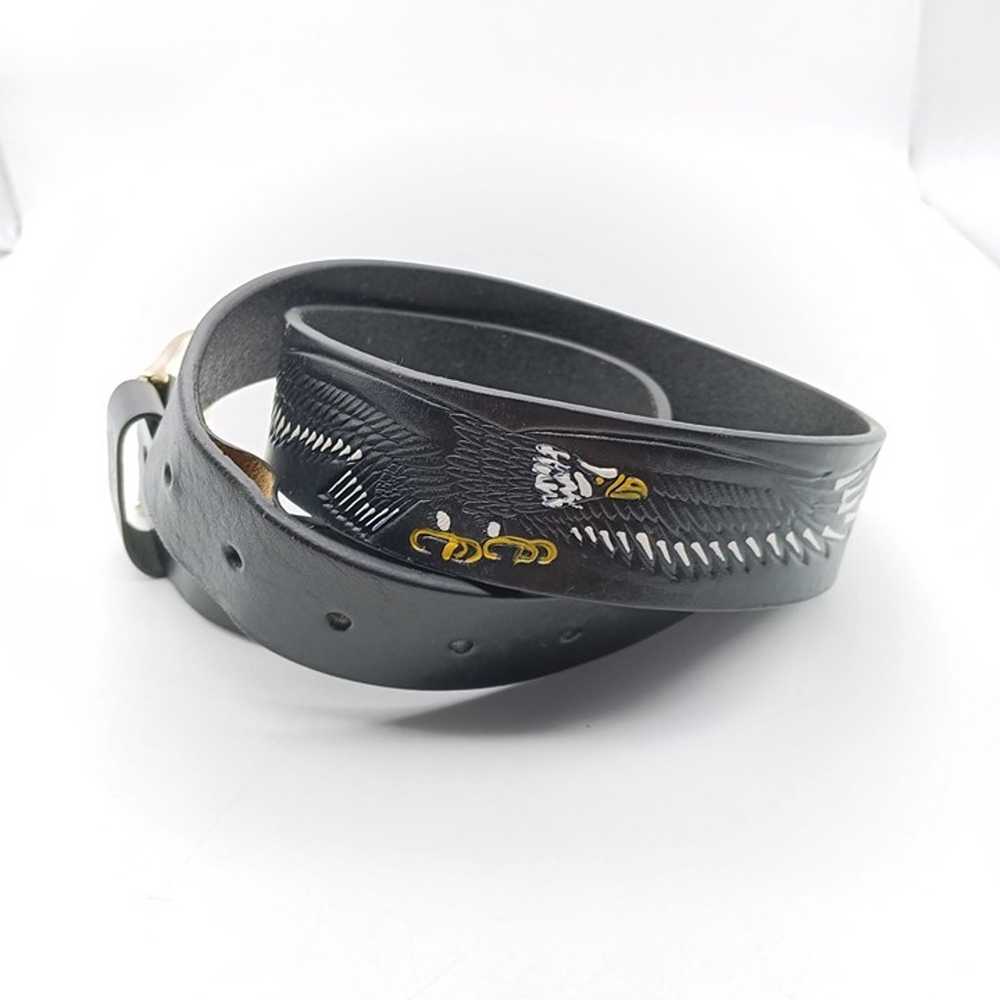 Vintage Genuine Leather Belt With Eagle Embroider… - image 1