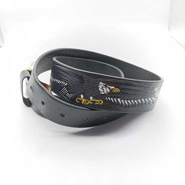 Vintage Genuine Leather Belt With Eagle Embroider… - image 1