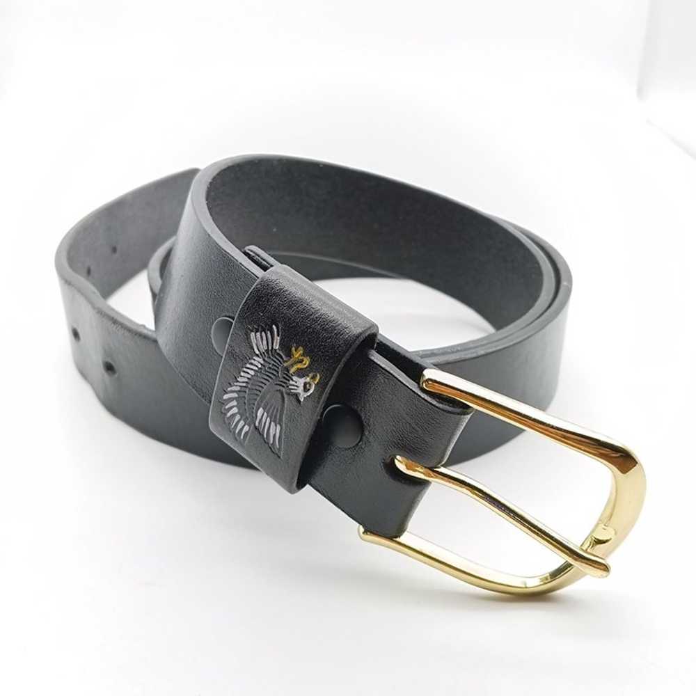 Vintage Genuine Leather Belt With Eagle Embroider… - image 2