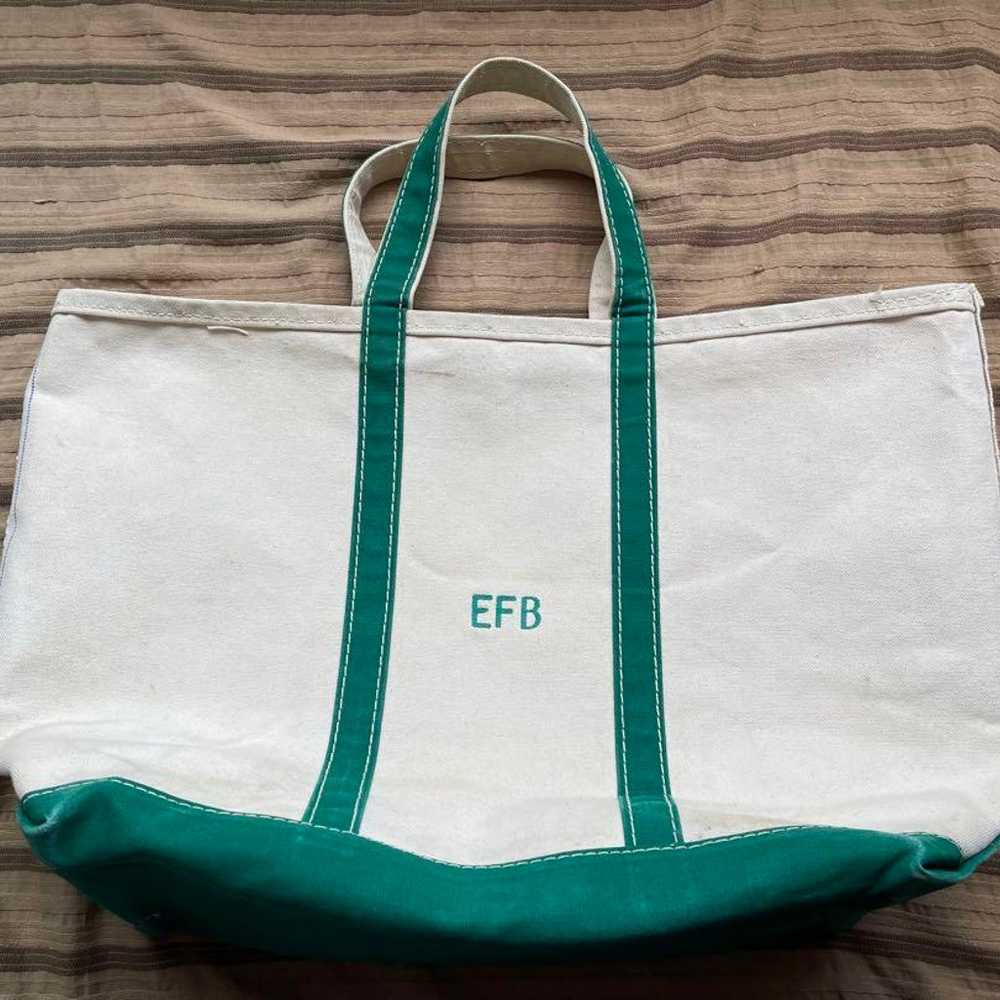 LANDS' END Vintage Tote Natural Green, Size L - image 1