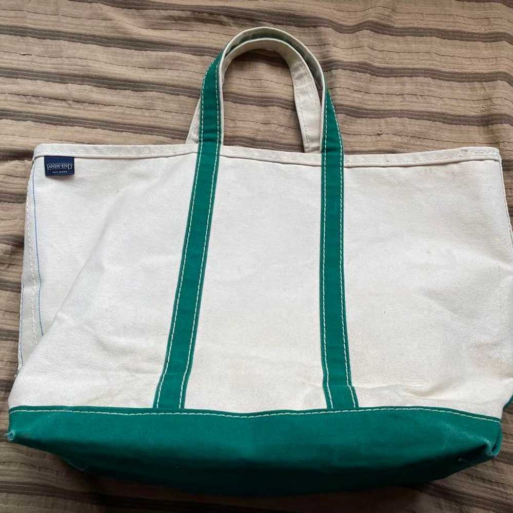 LANDS' END Vintage Tote Natural Green, Size L - image 5