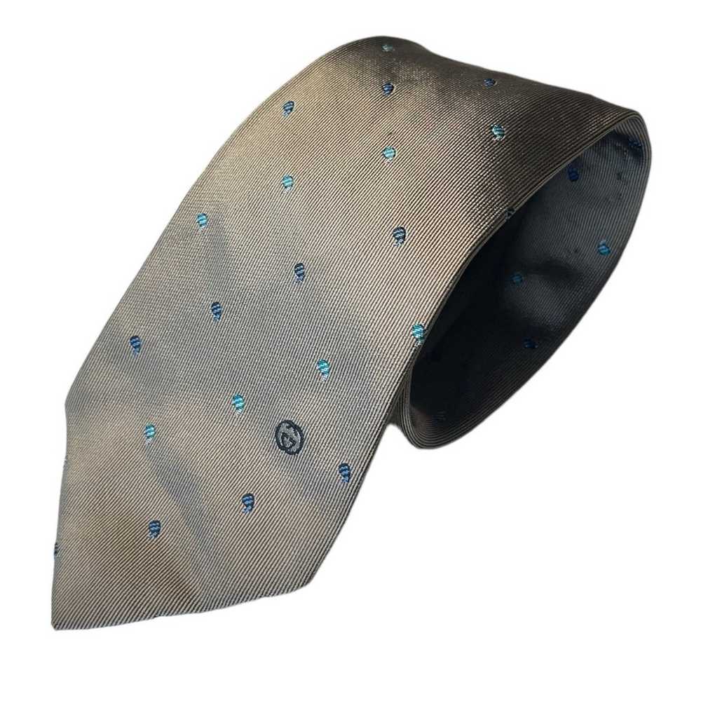 Gucci Vintage Tan and Blue Silk Tie - image 1