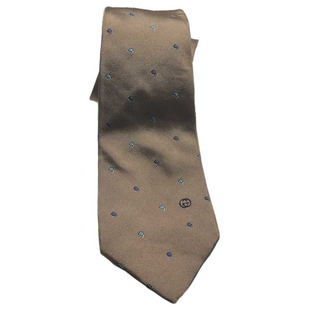 Gucci Vintage Tan and Blue Silk Tie - image 2