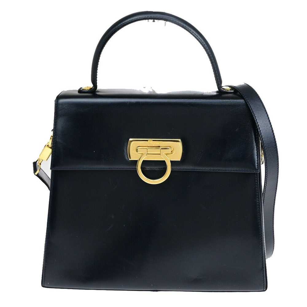 Salvatore Ferragamo Gancini Black Leather Handbag… - image 1