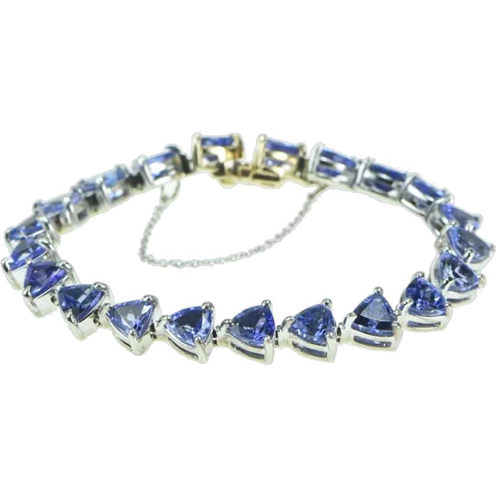 Sterling Silver Trillion Tanzanite Tennis 14K Gol… - image 1