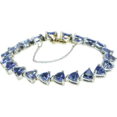 Sterling Silver Trillion Tanzanite Tennis 14K Gol… - image 1