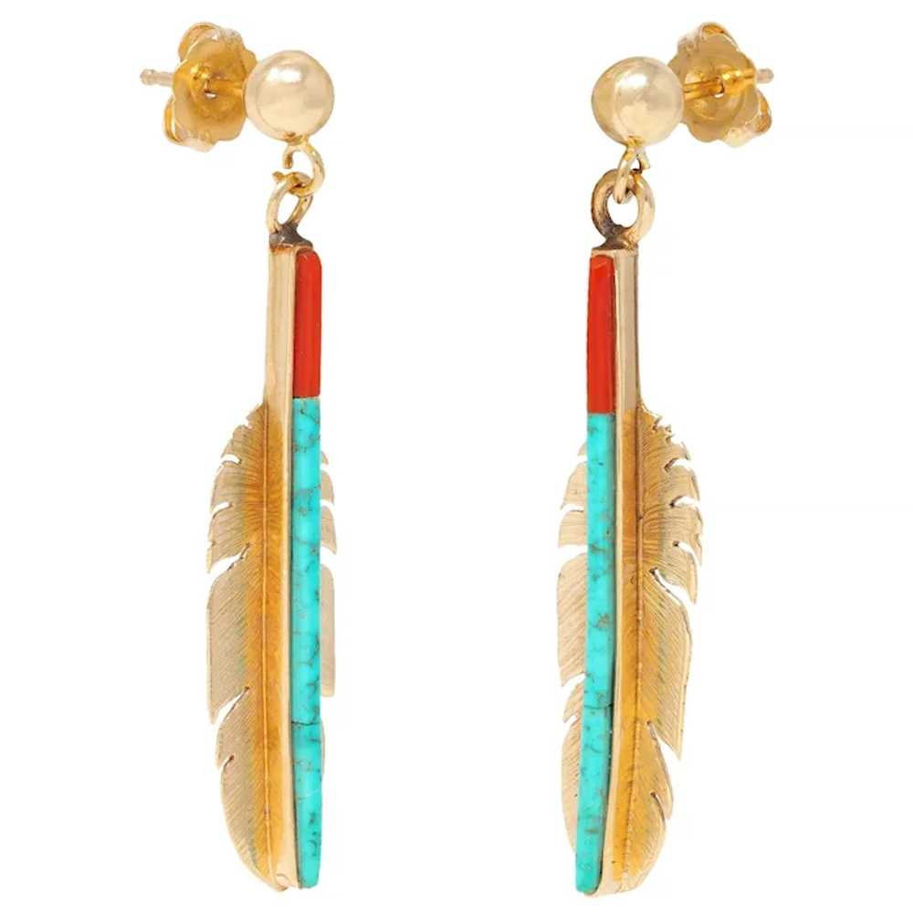 Turquoise Coral 14 Karat Yellow Gold Vintage Feat… - image 3