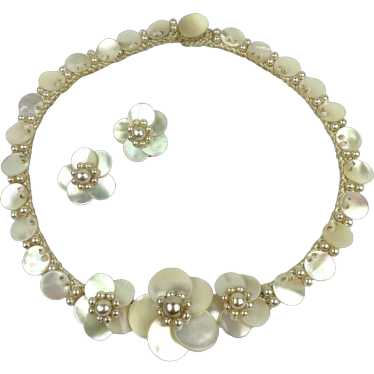 Vintage West Germany Mother of Pearl Choker and E… - image 1