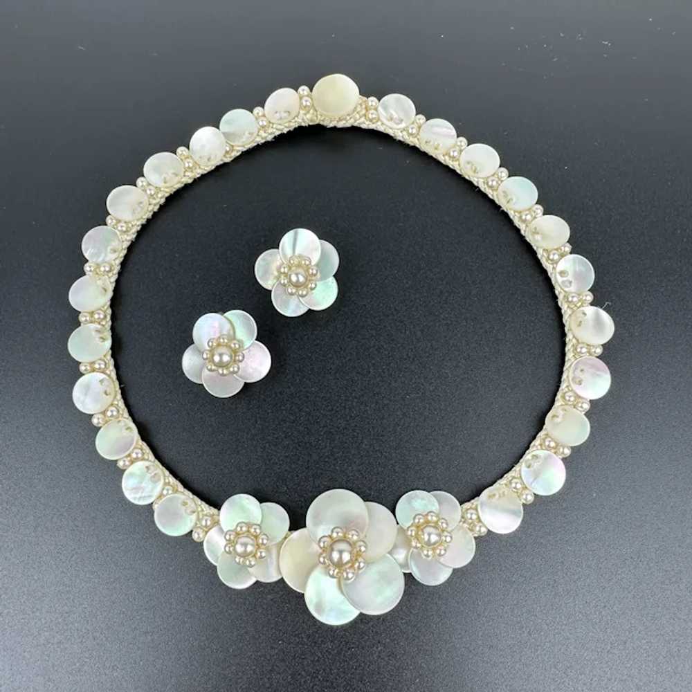 Vintage West Germany Mother of Pearl Choker and E… - image 2