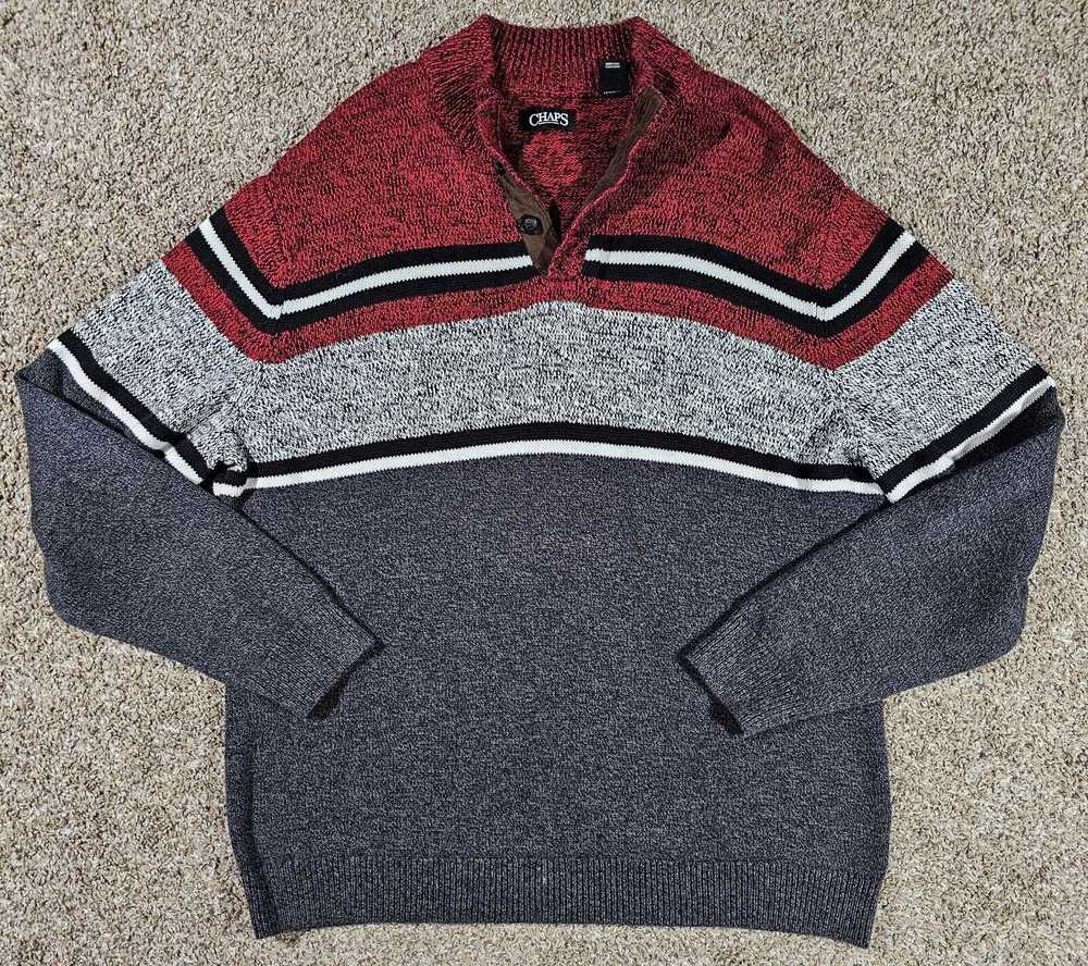 Chaps CHAPS Sweater 3 Button Pullover Red Grey St… - image 1