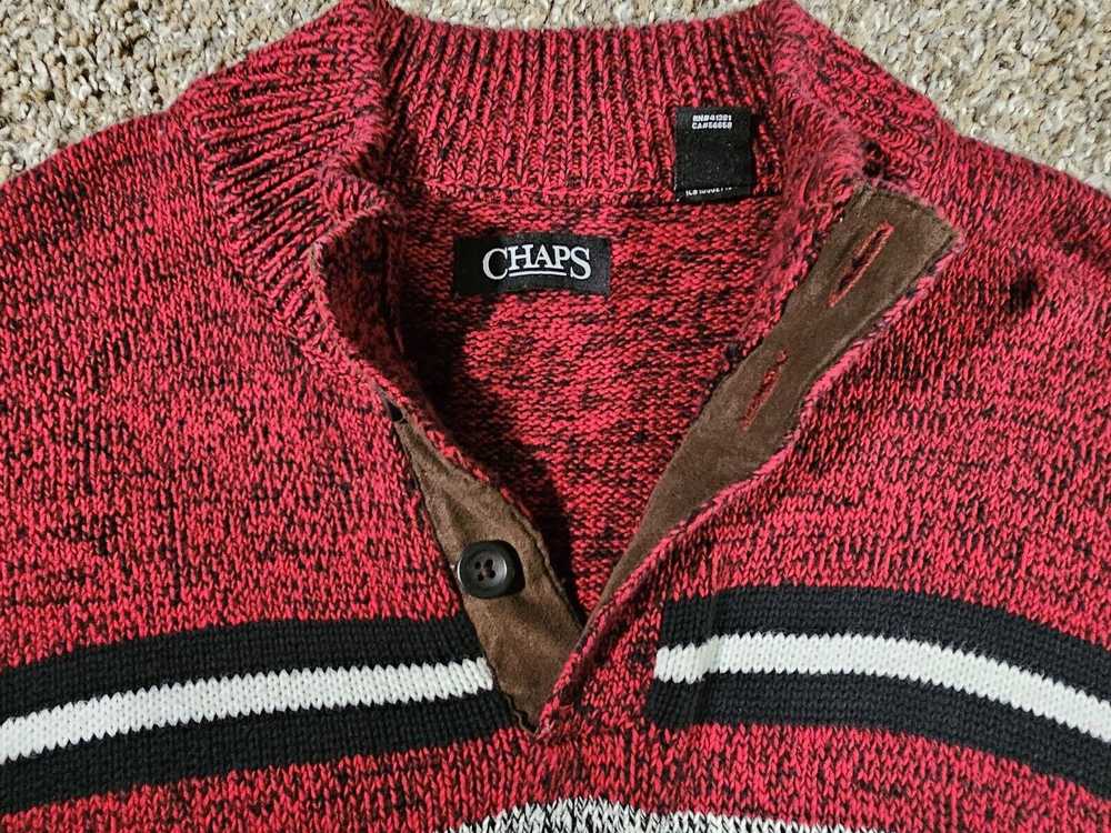 Chaps CHAPS Sweater 3 Button Pullover Red Grey St… - image 2