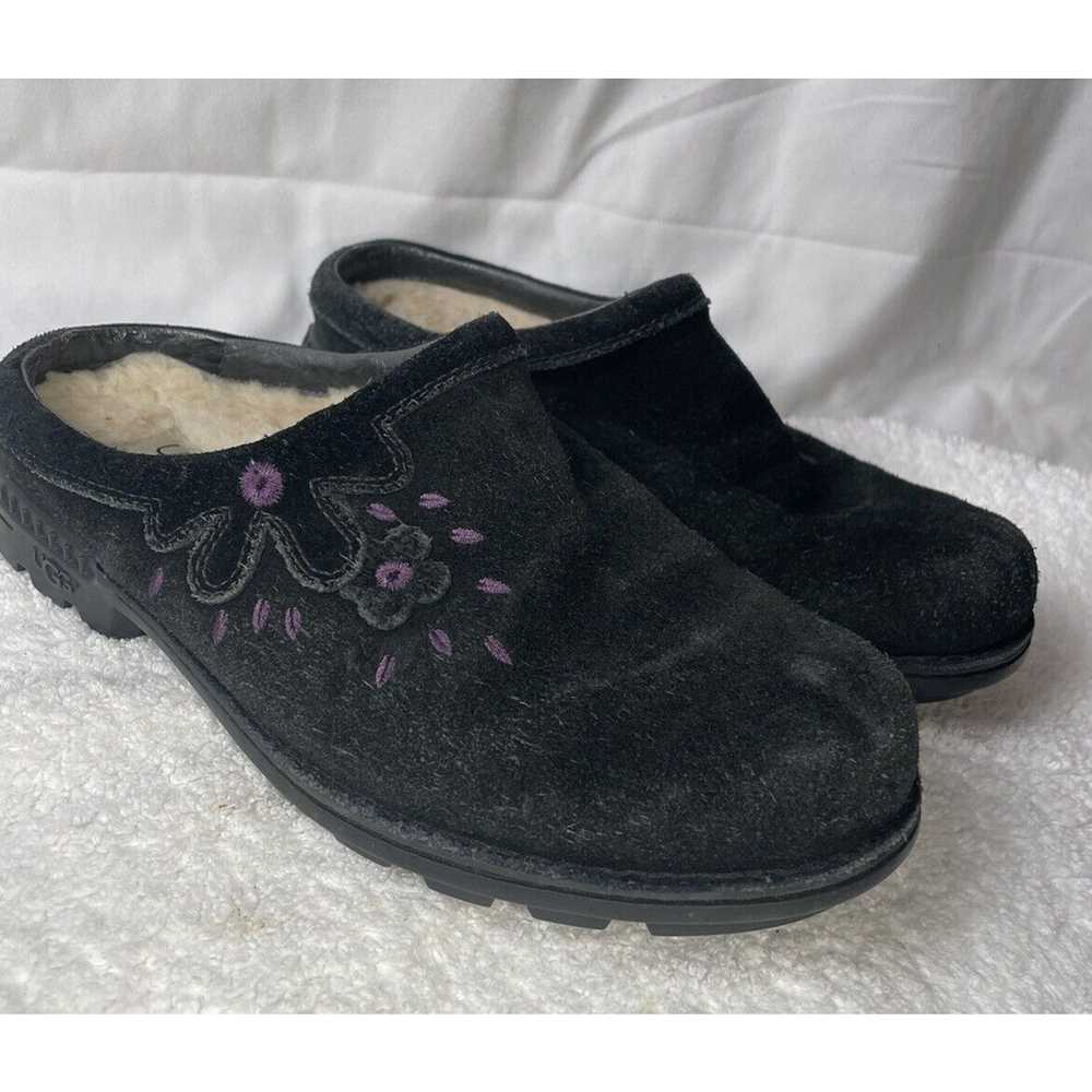 Ugg Parque Clog Black Suede Sherling Flora Purple… - image 1