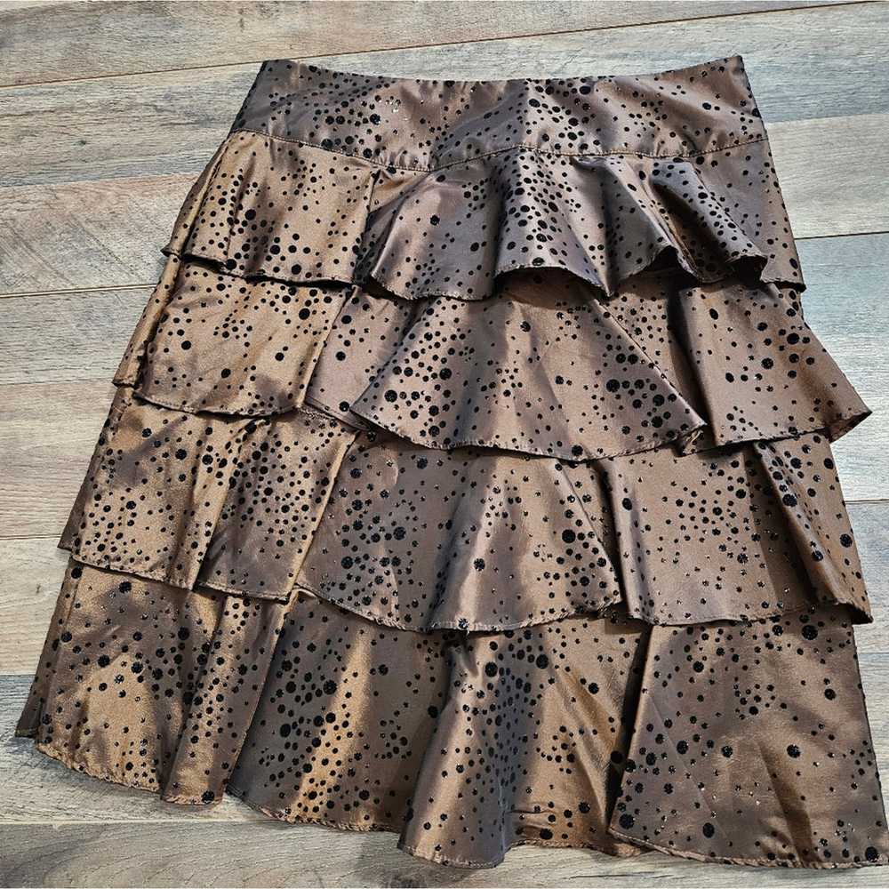 WDNY Skirt Tiered Ruffled Brown Black and Metalli… - image 1