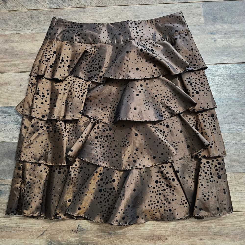 WDNY Skirt Tiered Ruffled Brown Black and Metalli… - image 5