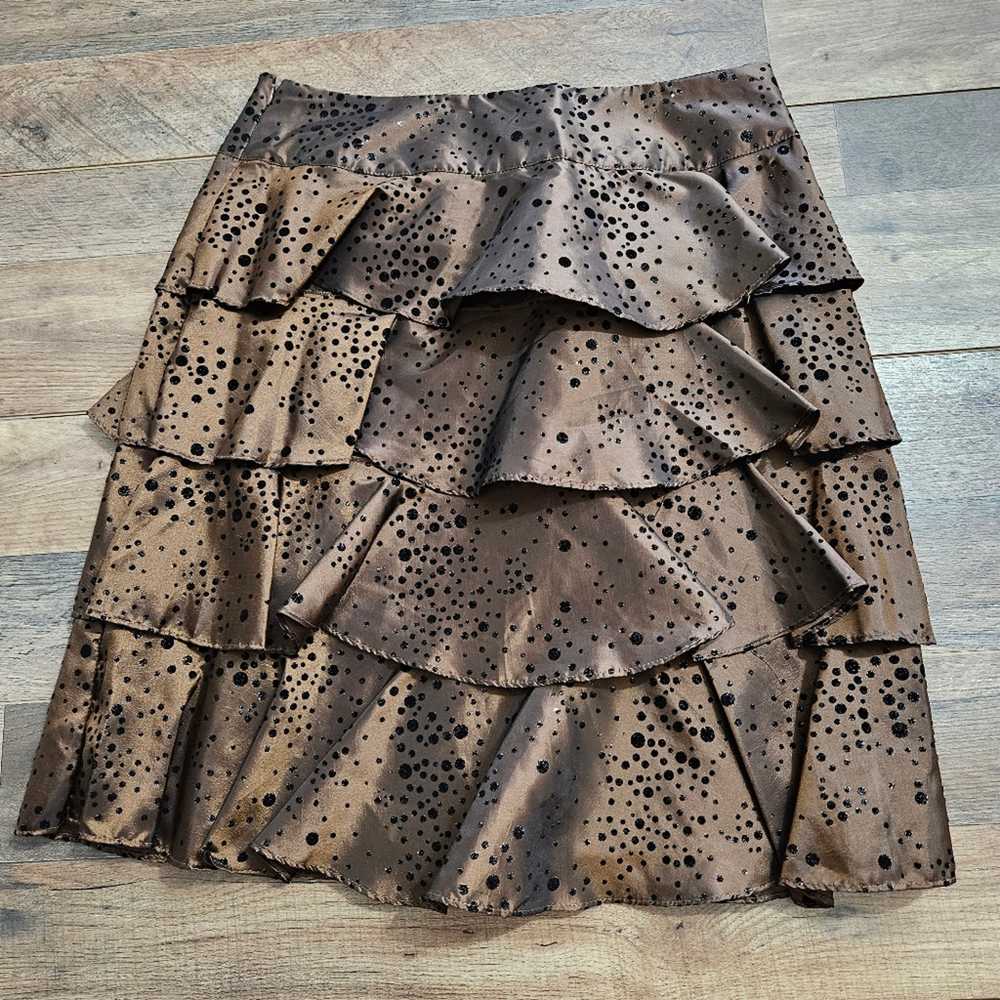 WDNY Skirt Tiered Ruffled Brown Black and Metalli… - image 7