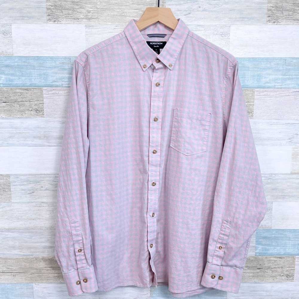 Nordstrom Nordstrom Linen Trim Fit Shirt Pink Che… - image 1