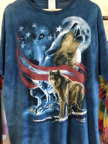 Liquid Blue Tie Dye Wolves American Flag - image 1