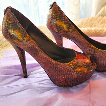 Stuart Weitzman Luxury Python Peeptoe Stilettos |… - image 1