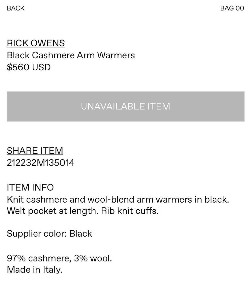 Rick Owens Gethsemane Cashmere Arm Warmers - image 7