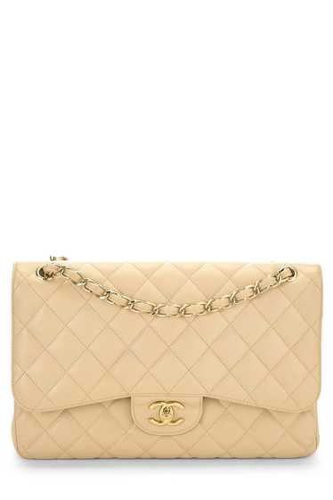 Beige Quilted Caviar New Classic Double Flap Jumbo