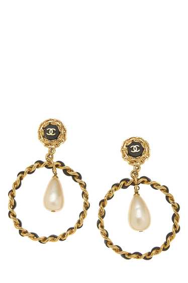 Gold & Faux Pearl Drop Hoop Earrings