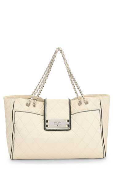 Cream Quilted Lambskin Mademoiselle Lock East West