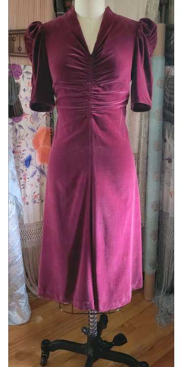 1930s Maroon Velveteen Dress