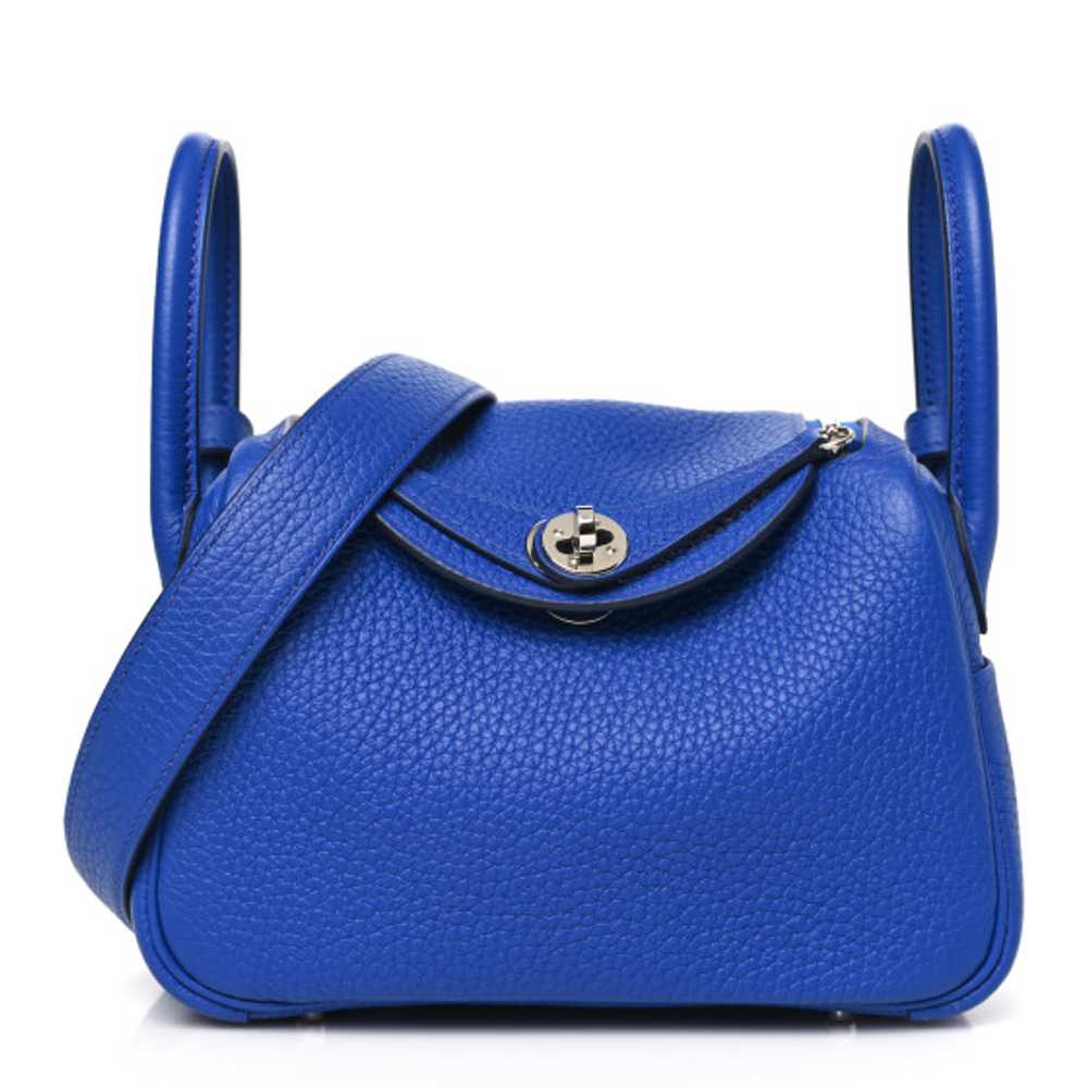 HERMES Taurillon Clemence Mini Lindy 20 Bleu Elec… - image 1