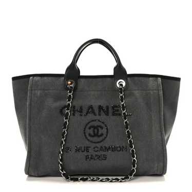 CHANEL Canvas Sequin Medium Deauville Tote Charco… - image 1