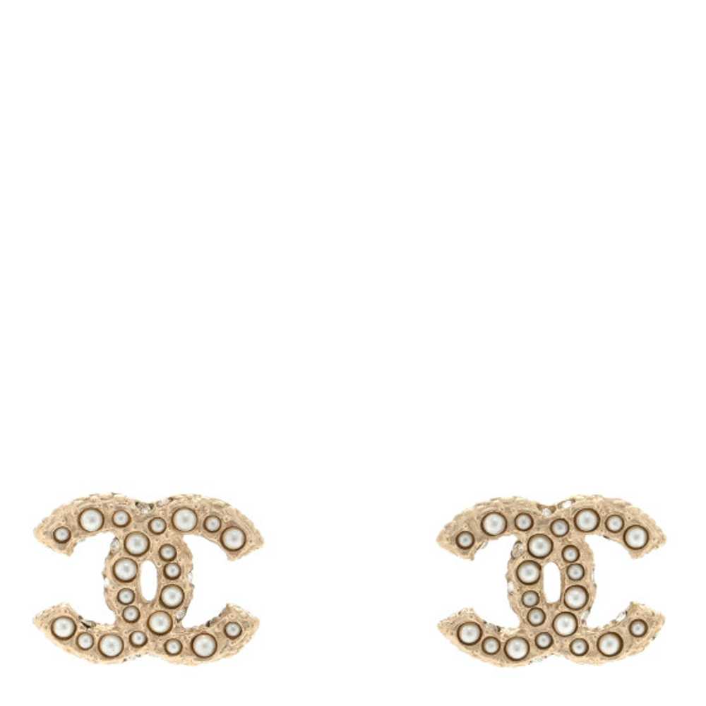 CHANEL Metal Graduated Pearl Crystal CC Earrings … - image 1