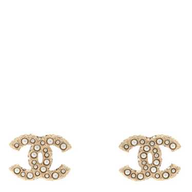 CHANEL Metal Graduated Pearl Crystal CC Earrings … - image 1