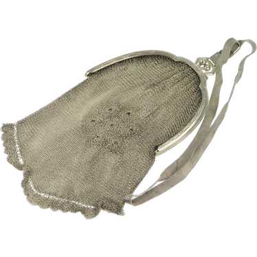 Silver Art Deco Elaborate Floral Mesh Purse Hand … - image 1