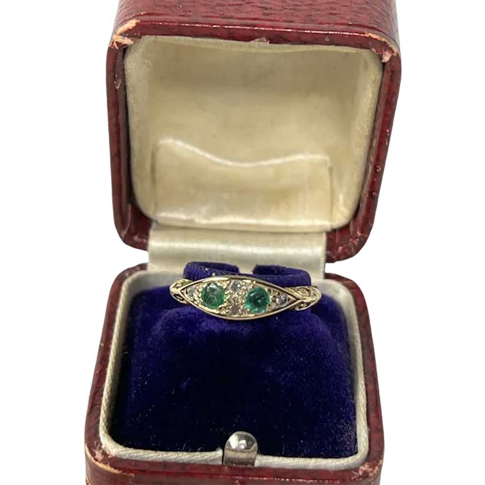 Vintage Emerald & Diamond 18 KT Gold Dress Ring - image 1