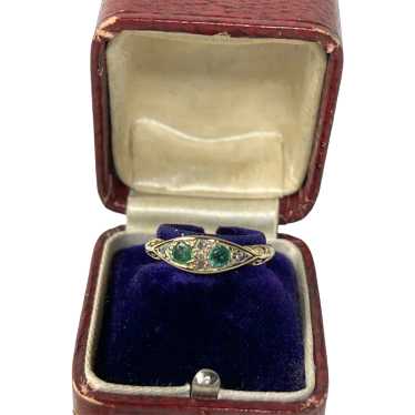 Vintage Emerald & Diamond 18 KT Gold Dress Ring - image 1