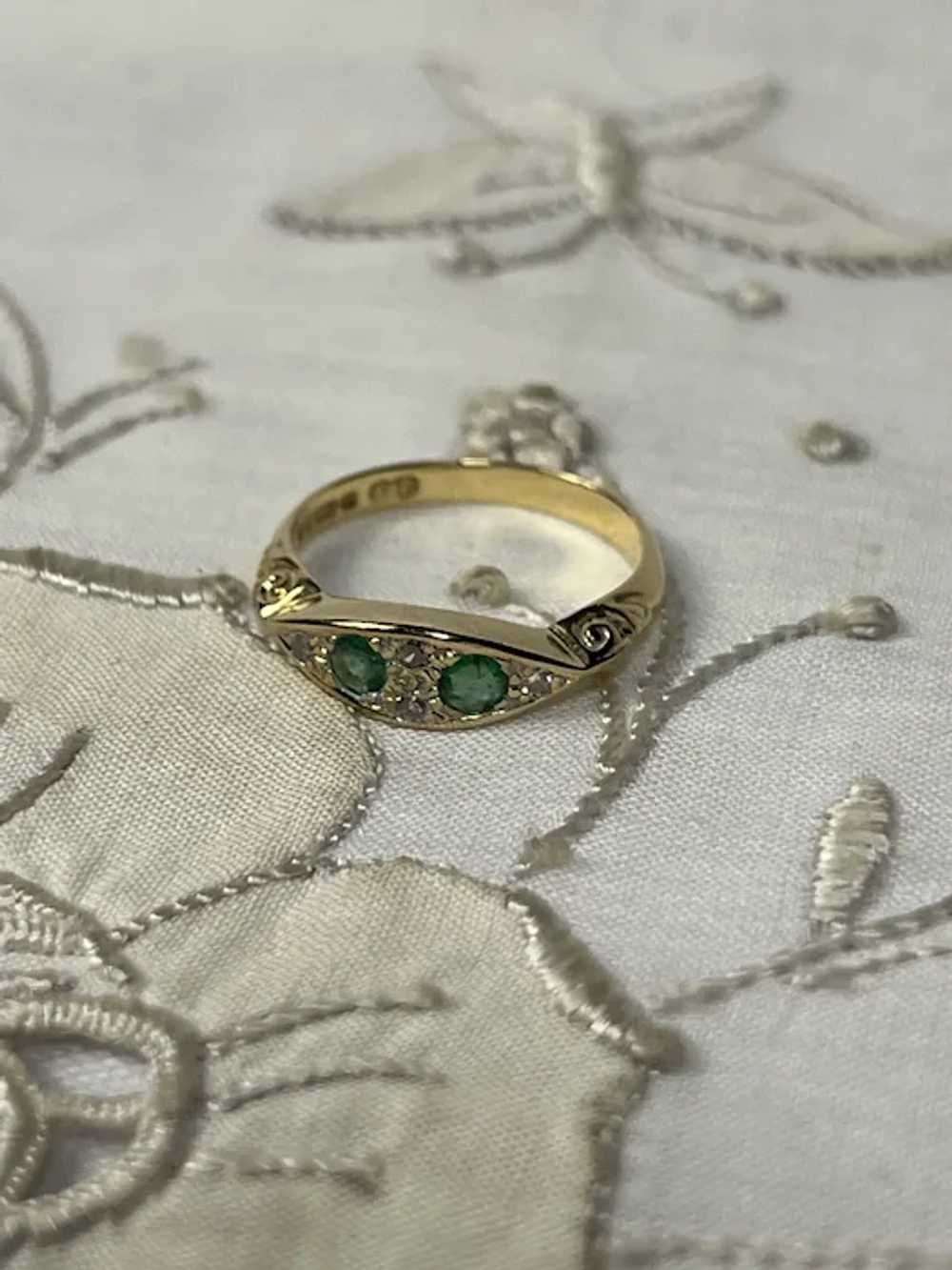 Vintage Emerald & Diamond 18 KT Gold Dress Ring - image 7