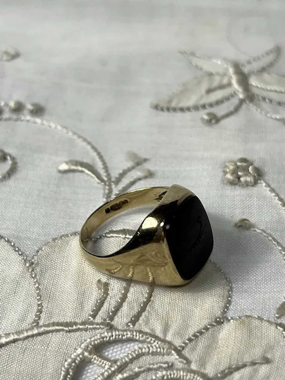 Vintage Onyx & 9 KT Gold Signet Ring - image 4